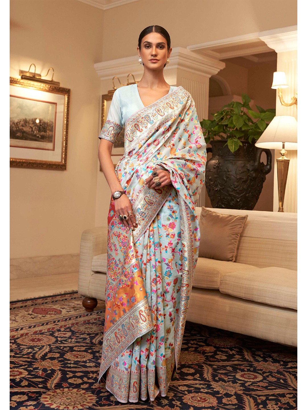 

Ekta Textiles Ethnic Motifs Zari Pure Silk Banarasi Saree, Green