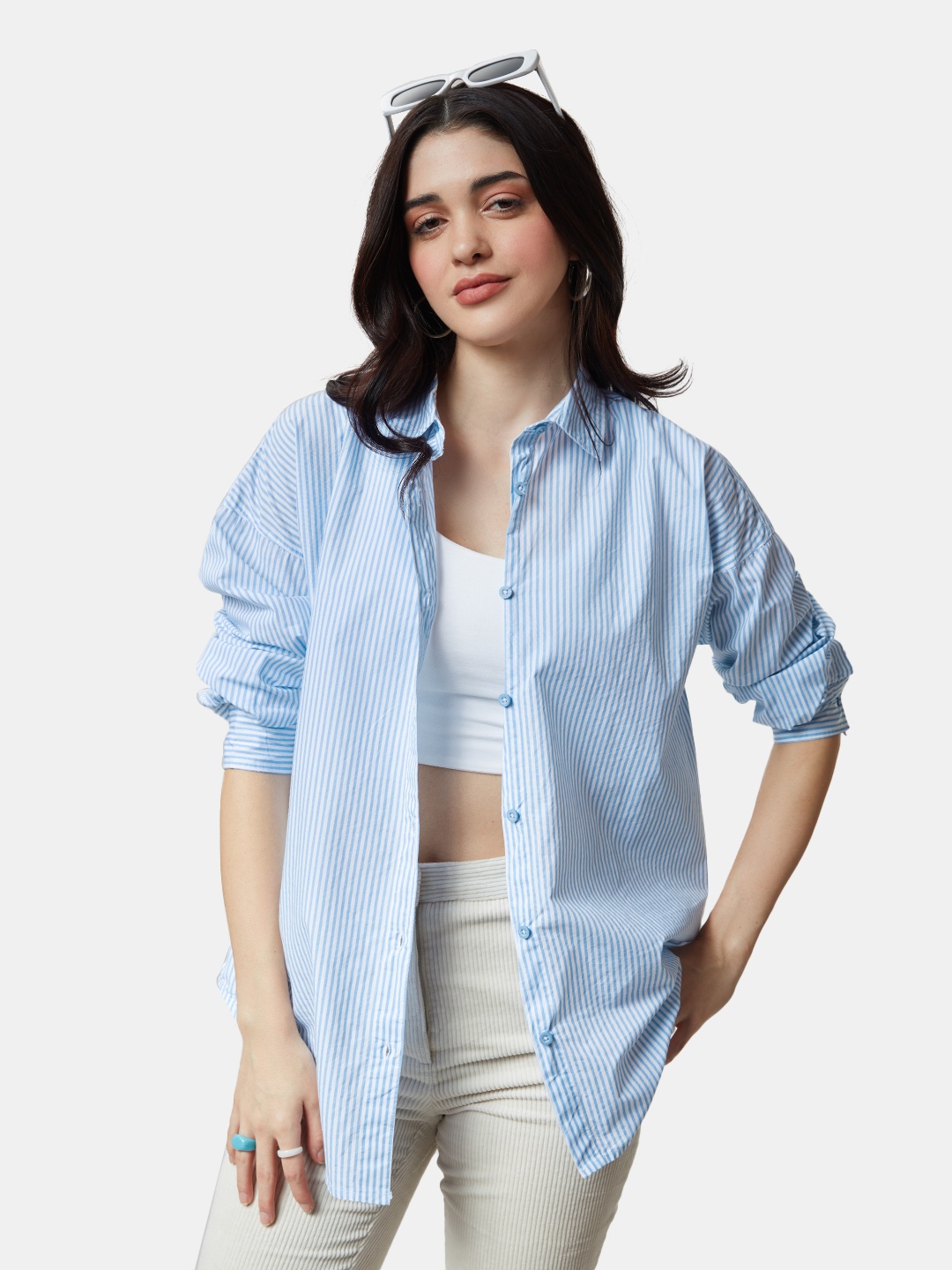 

The Souled Store Women Striped Cotton Casual Shirt, Blue