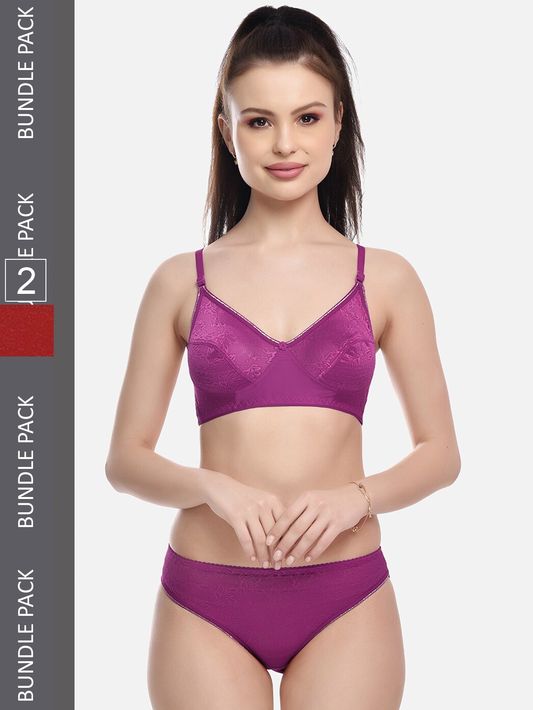 

FIMS Pack Of 2 Self-Design Laced Lingerie Set, Maroon