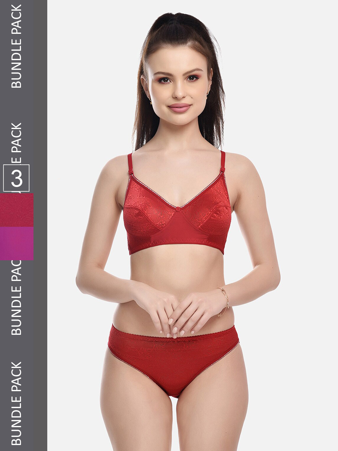 

FIMS Pack Of 3 Self-Design Lingerie Set, Purple