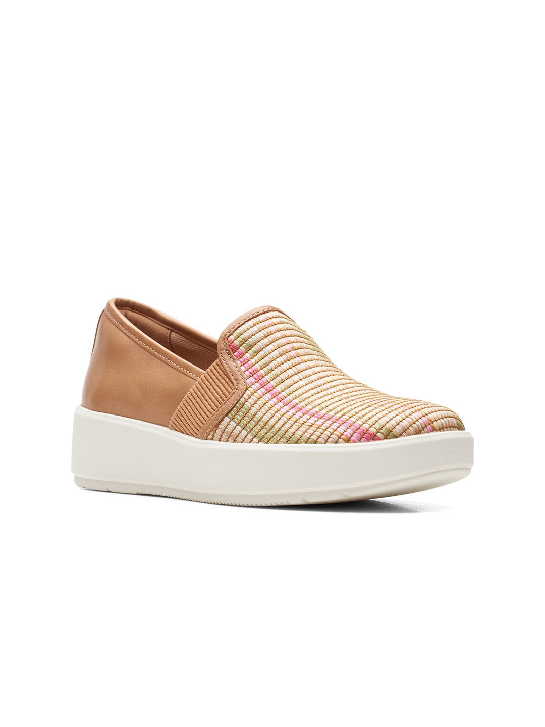 

Clarks Women Striped Lightweight Slip-On Sneakers, Tan
