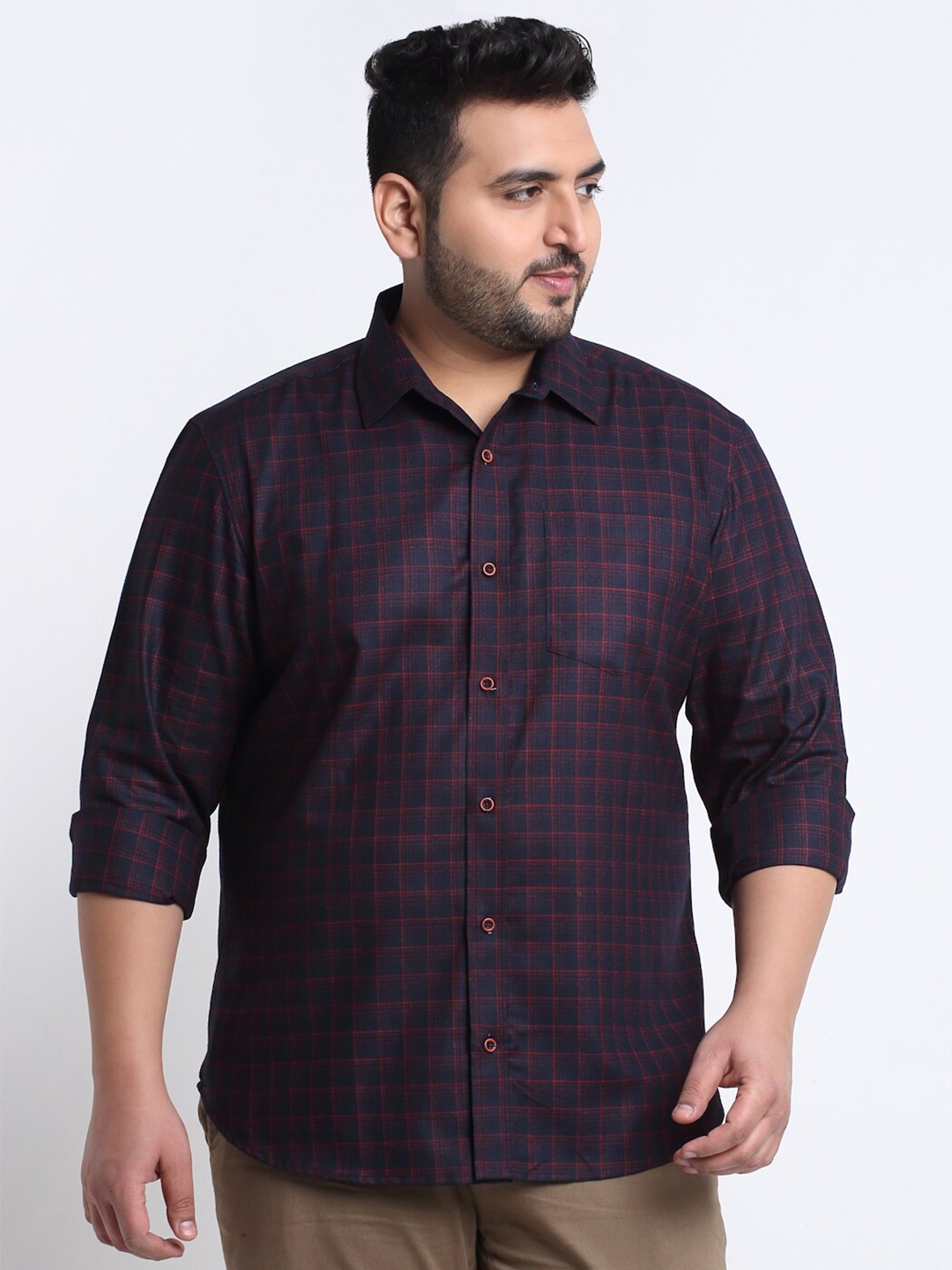 

plusS Men Plus Size Checked Casual Shirt, Navy blue