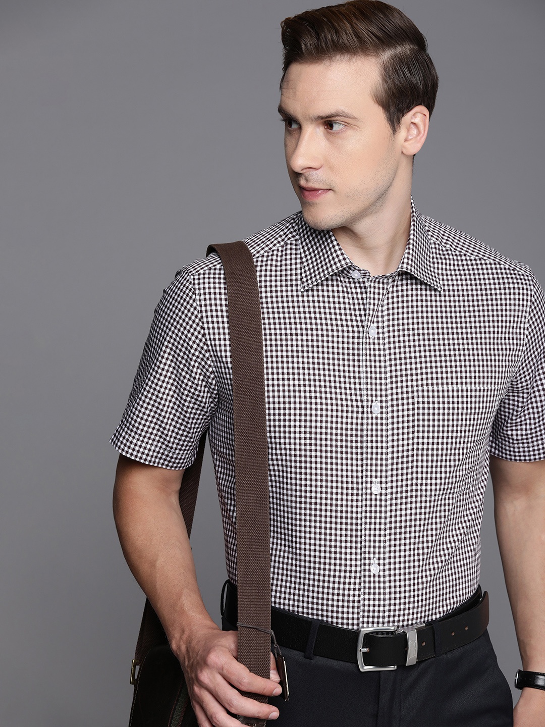 

Louis Philippe Classic Checked Pure Cotton Formal Shirt, Coffee brown