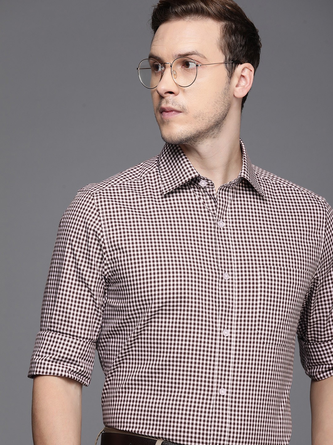 

Louis Philippe Men Brown Classic Gingham Checks Opaque Checked Casual Shirt
