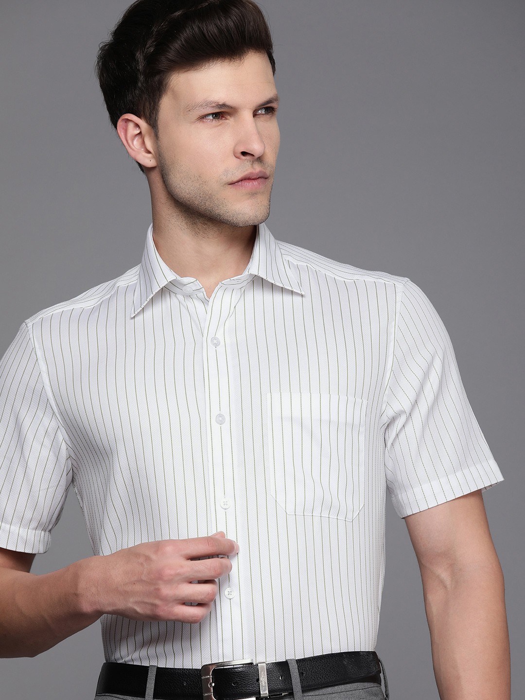 

Louis Philippe Men Pure Cotton Classic Striped Formal Shirt, White
