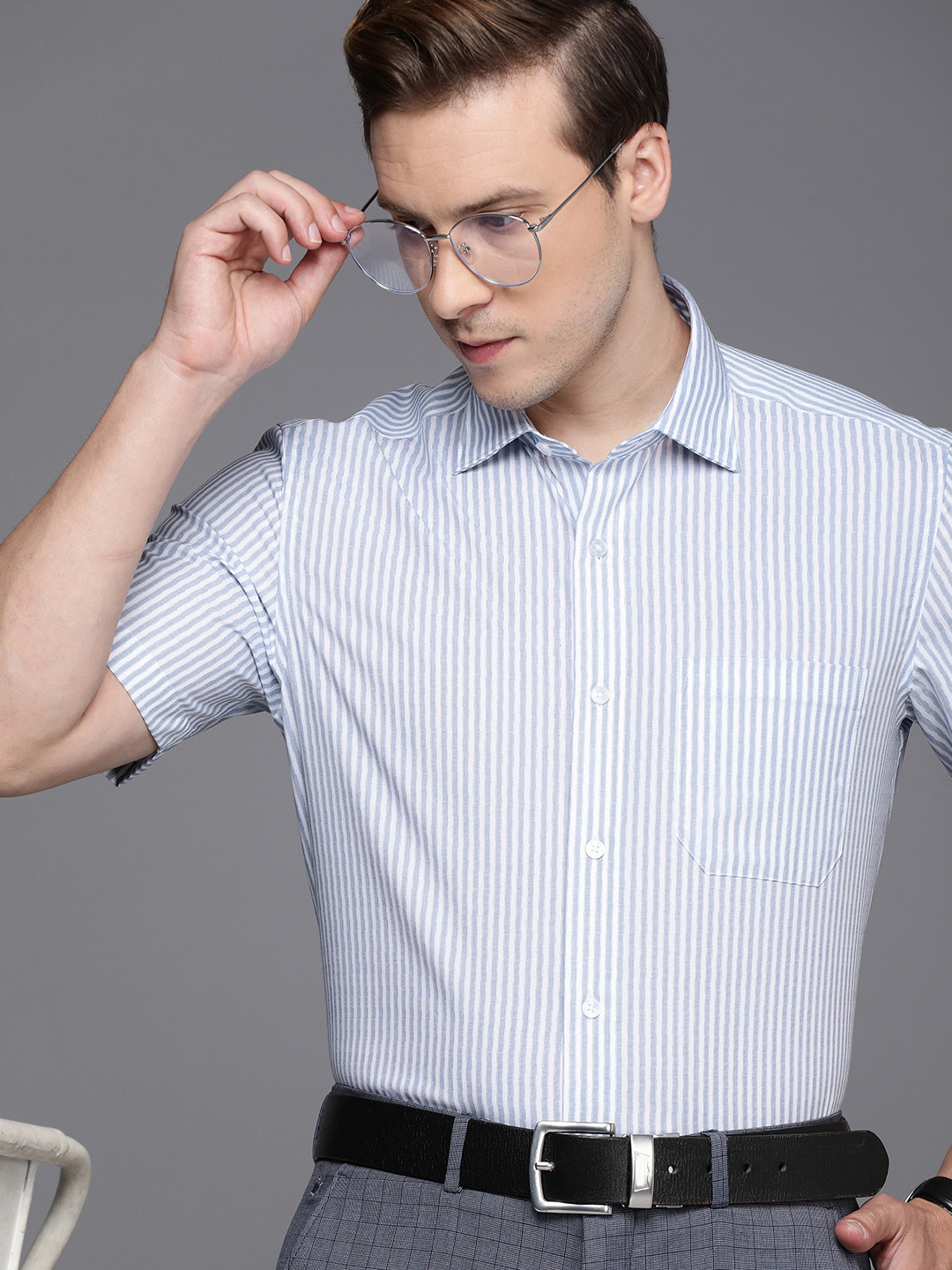 

Louis Philippe Pure Cotton Classic Striped Formal Shirt, Blue