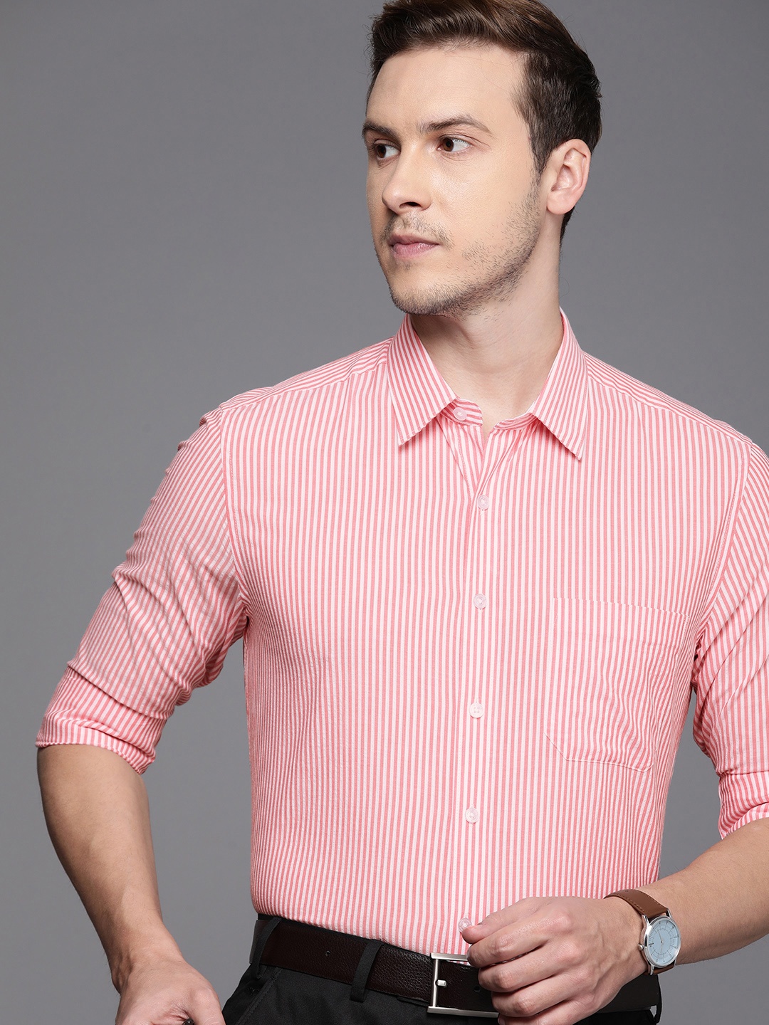

Louis Philippe Men Pure Cotton Slim Fit Striped Formal Shirt, White