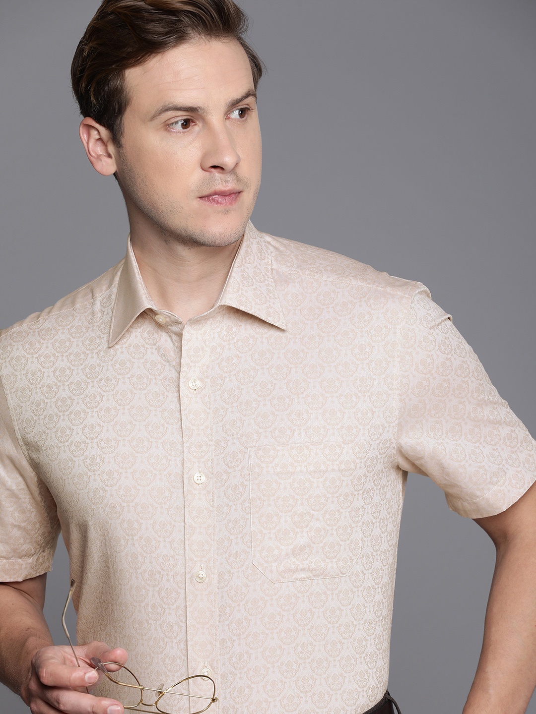 

Louis Philippe Men Pure Cotton Classic Printed Formal Shirt, Beige
