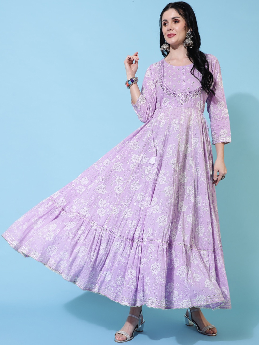 

KIMAYRA Women Floral Printed Fit & Flare Cotton Ethnic Dress, Purple