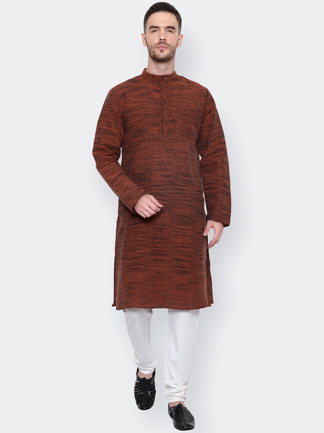 

Latest Chikan Garments Band Collar Regular Fit Cotton Kurta, Coffee brown