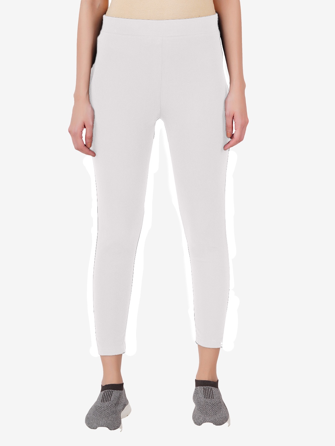 

indian flower Women Original Slim Fit Trousers, White