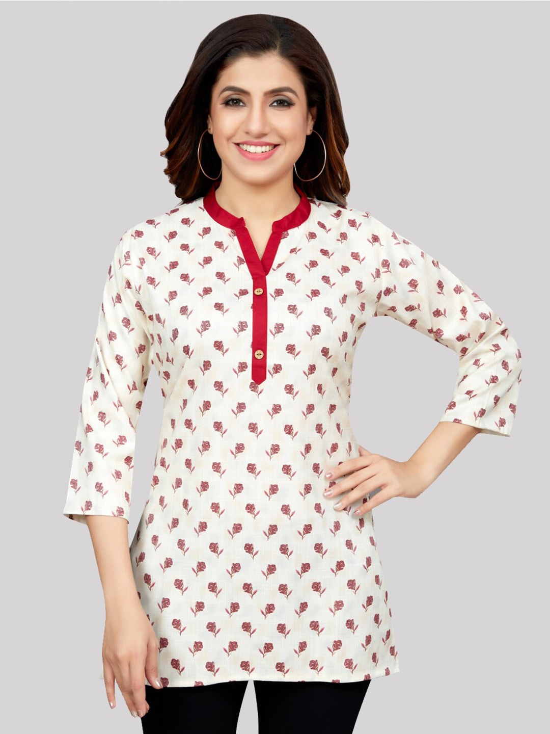 

Saree Swarg Floral Printed Kurti, Cream