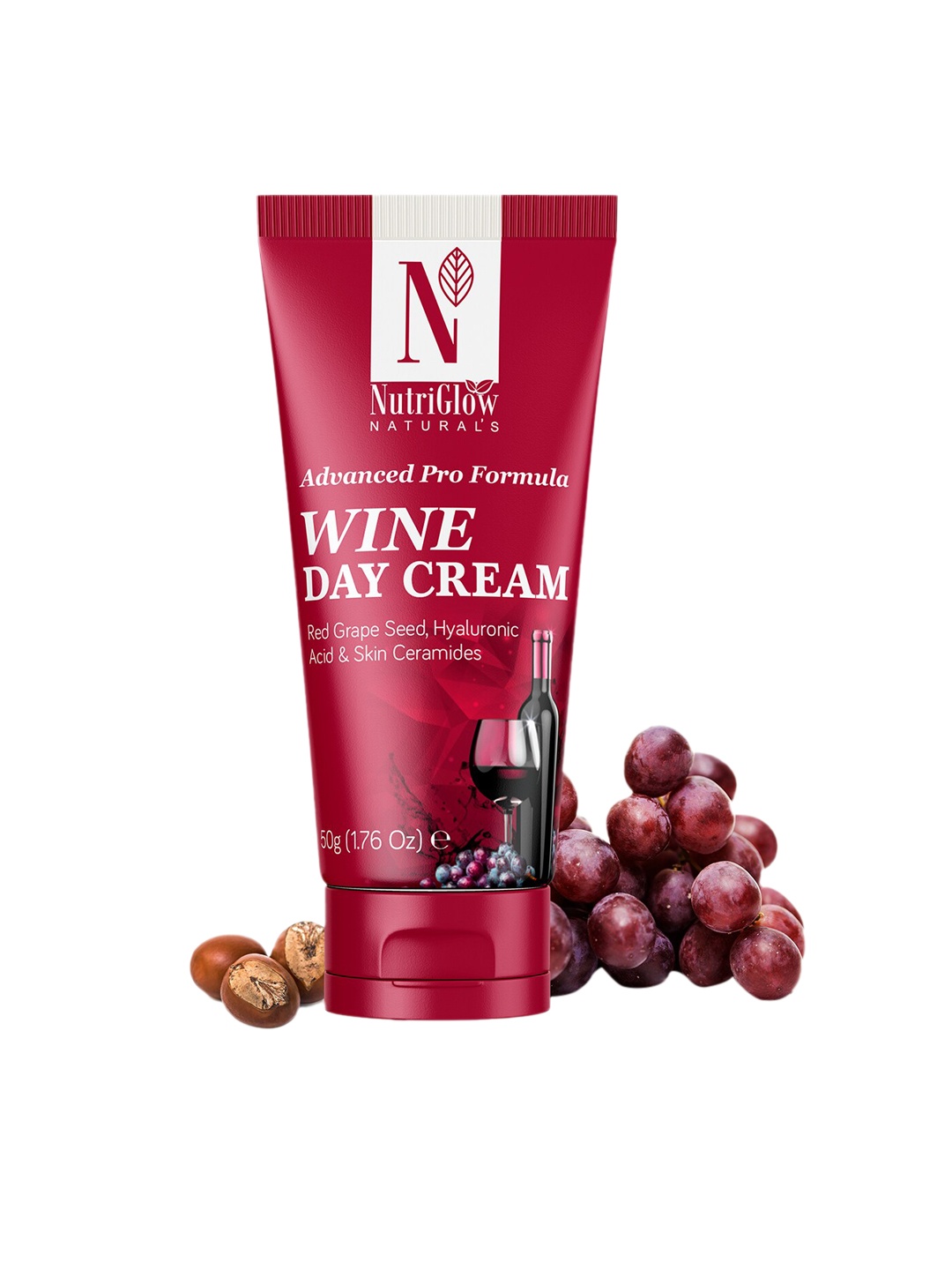 

NutriGlow Naturals Advanced Pro Formula Wine Day Cream For Glowing Skin With Hyaluronic Acid 50g, Maroon