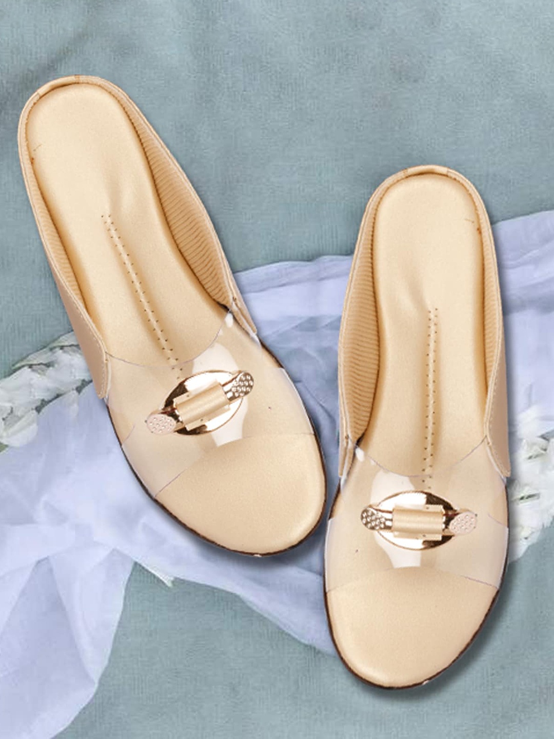 

sneakers villa Women Open Toe Flats, Gold