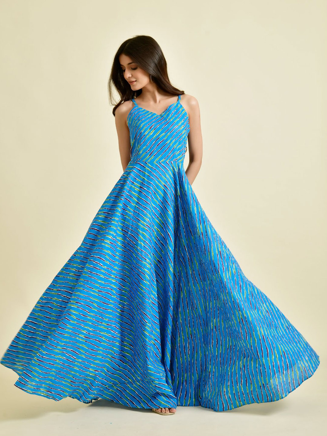 

Rangpur Cotton Striped Ethnic Maxi Maxi Dress, Blue