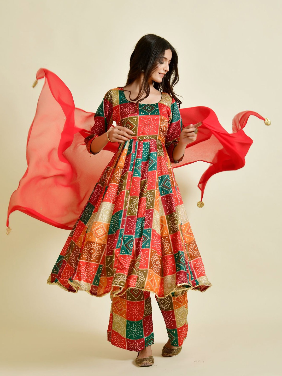 

Rangpur Red Ethnic Motifs Chiffon Ethnic Maxi Maxi Dress