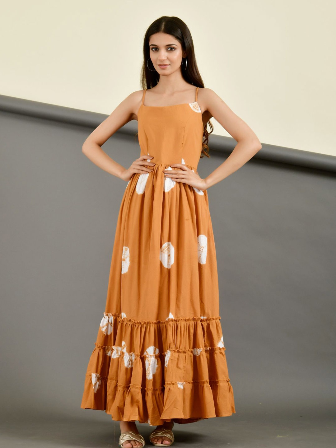 

Rangpur Ethnic Motifs Dyed Maxi Cotton Dress, Mustard