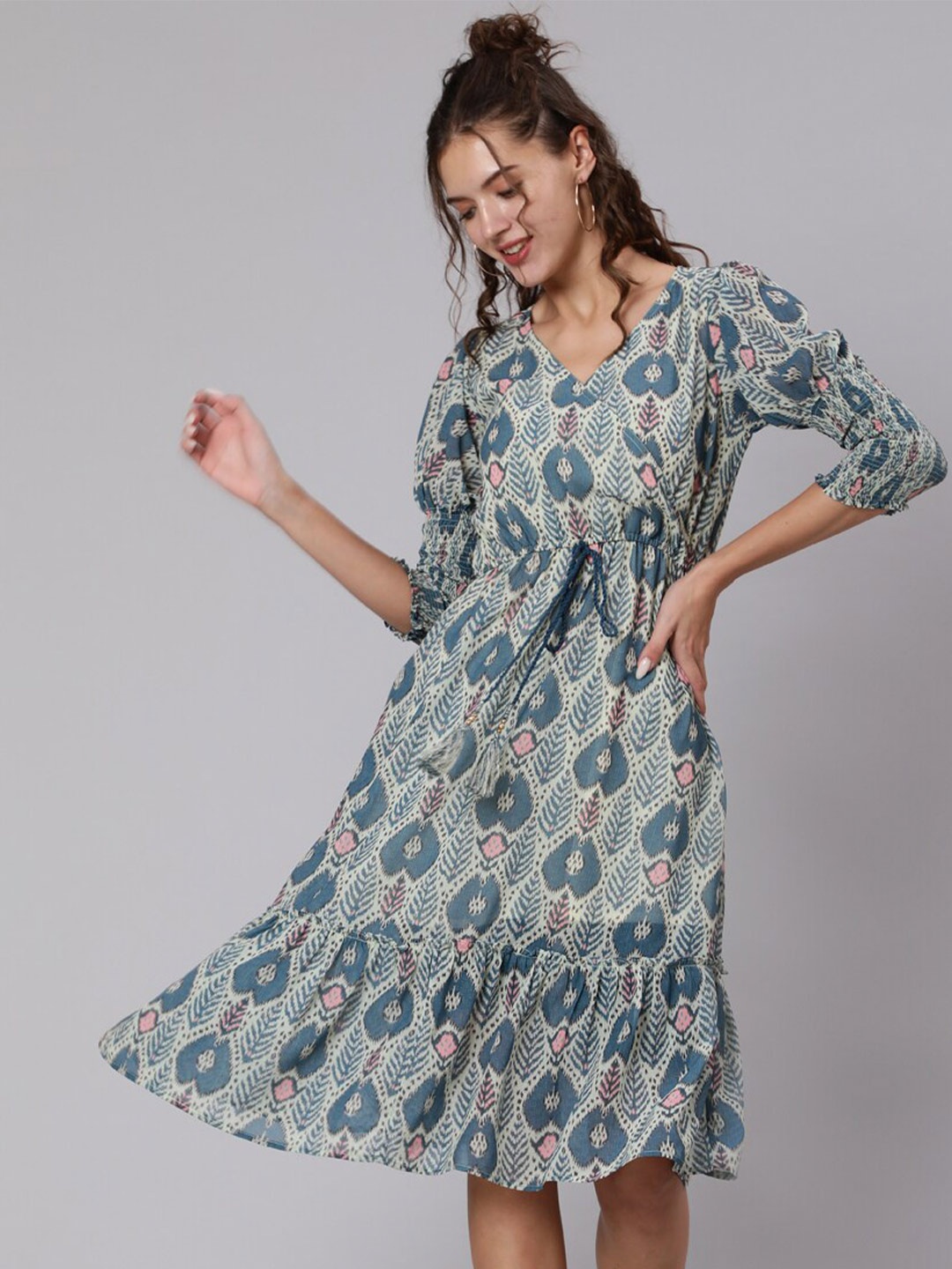 

Jaipur Kurti Ethnic Motifs Georgette Wrap Dress, Blue