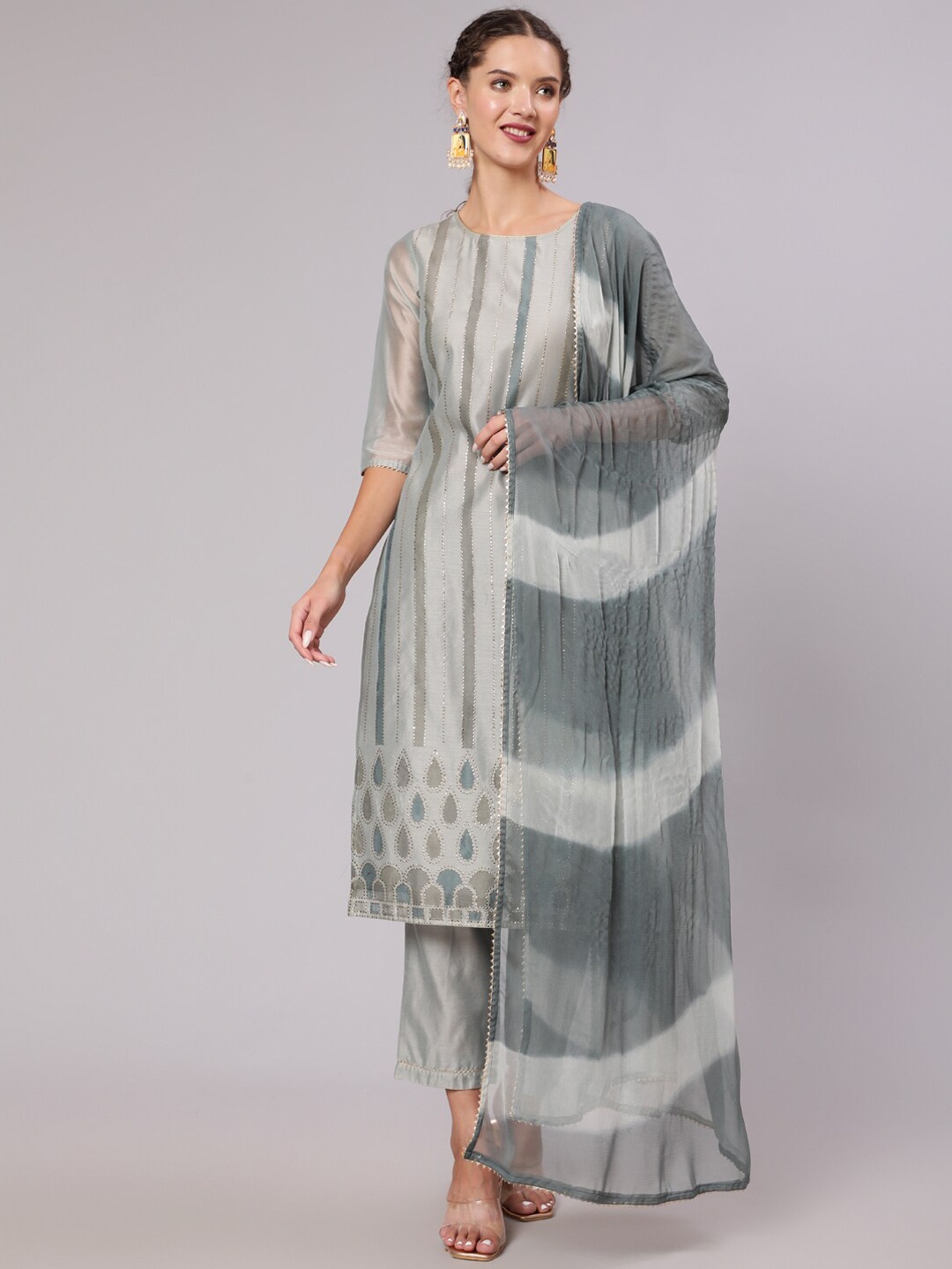 

Jaipur Kurti Women Printed Kurta with Trousers & With Dupatta, Grey