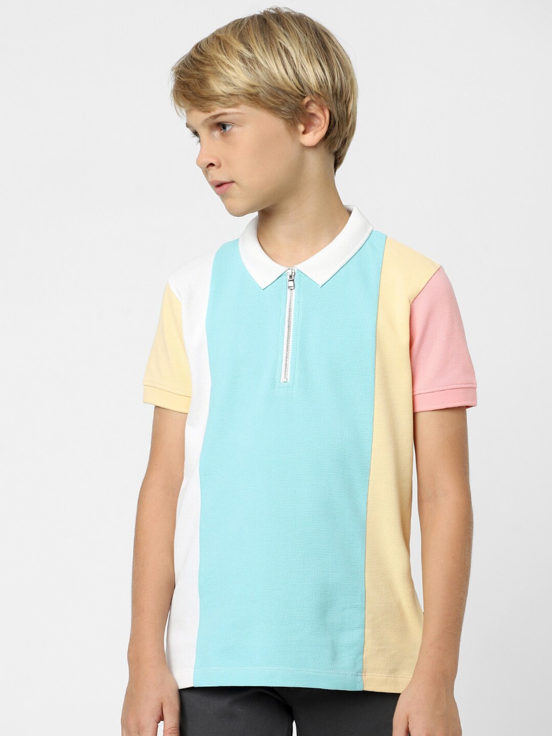 

Jack & Jones Junior Boys Colourblocked Polo Collar Cotton T-shirt, Blue