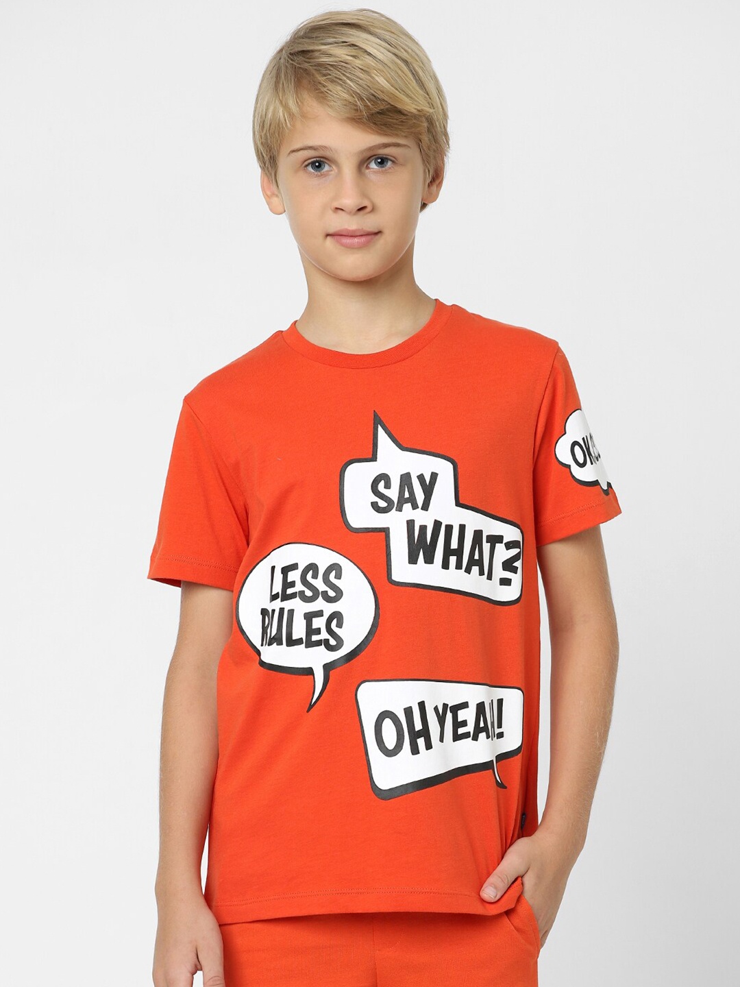

Jack & Jones Junior Boys Typography Printed Cotton T-shirt, Orange