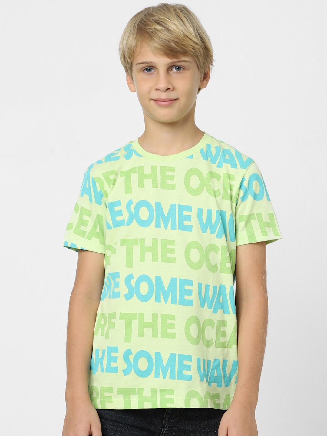 

Jack & Jones Junior Boys Typography Printed Cotton T-shirt, Green