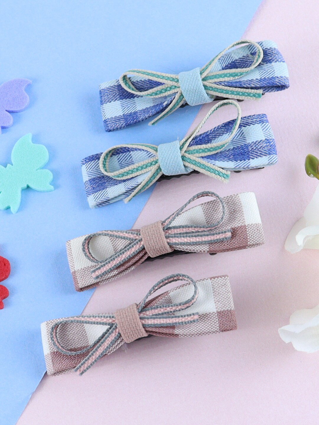

Asthetika Kids Girls Set of 4 Chequered Fabric Bow Alligator Hair Clip, Blue