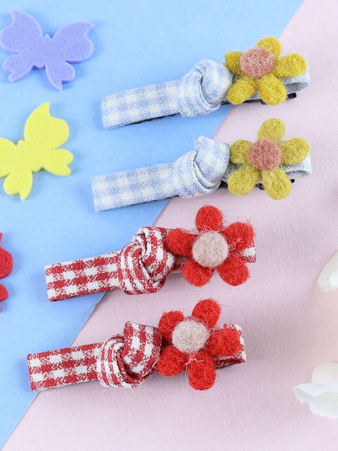 

Asthetika Kids Girls Set of 4 Floral Alligator Hair Clip, Red