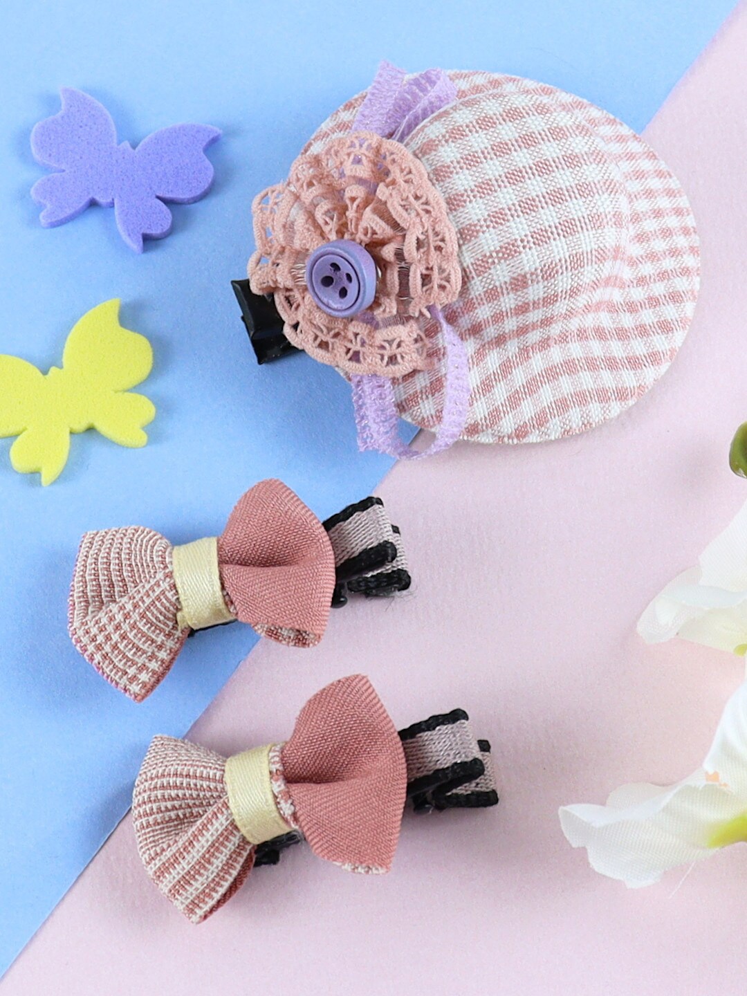 

Asthetika Kids Girls Set of 3 Hat & Bow Alligator Hair Clips, Pink
