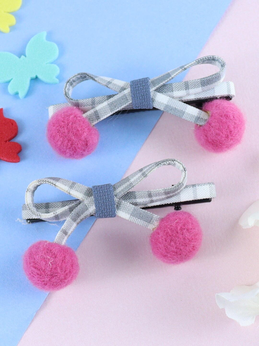 

Asthetika Kids Girls Set of 2 Pom Pom Bow Alligator Hair Clips, Pink