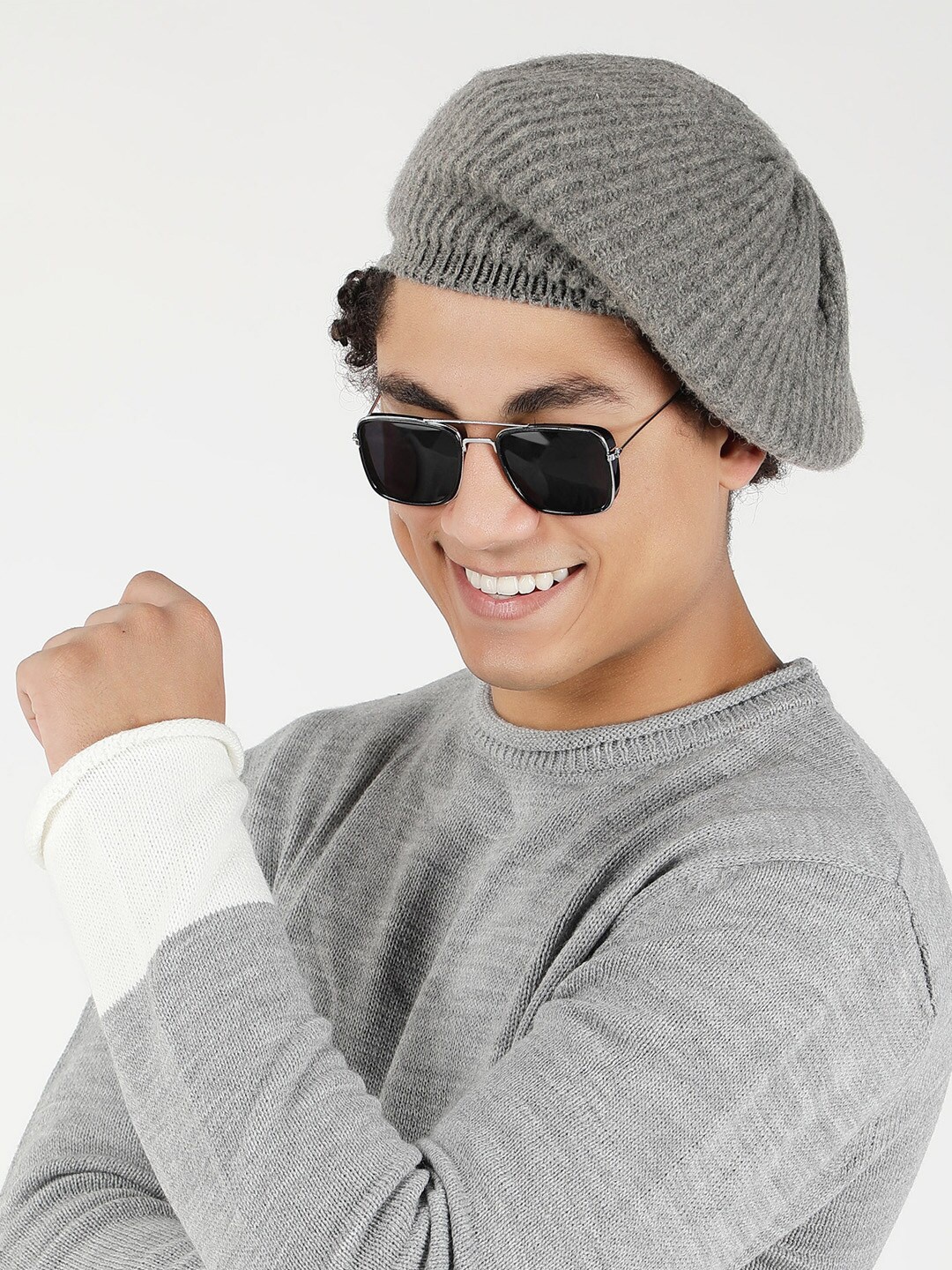

Bharatasya Men Wool Beret Cap, Grey