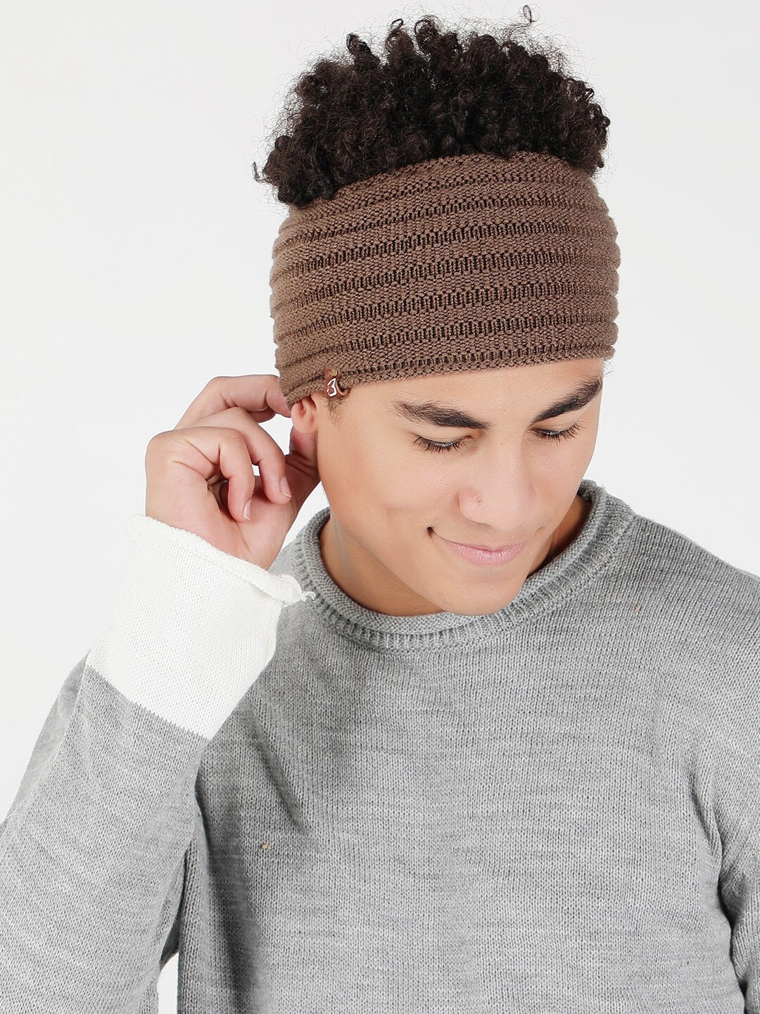 

Bharatasya Solid Knitted Woollen Headband Earwarmer, Brown