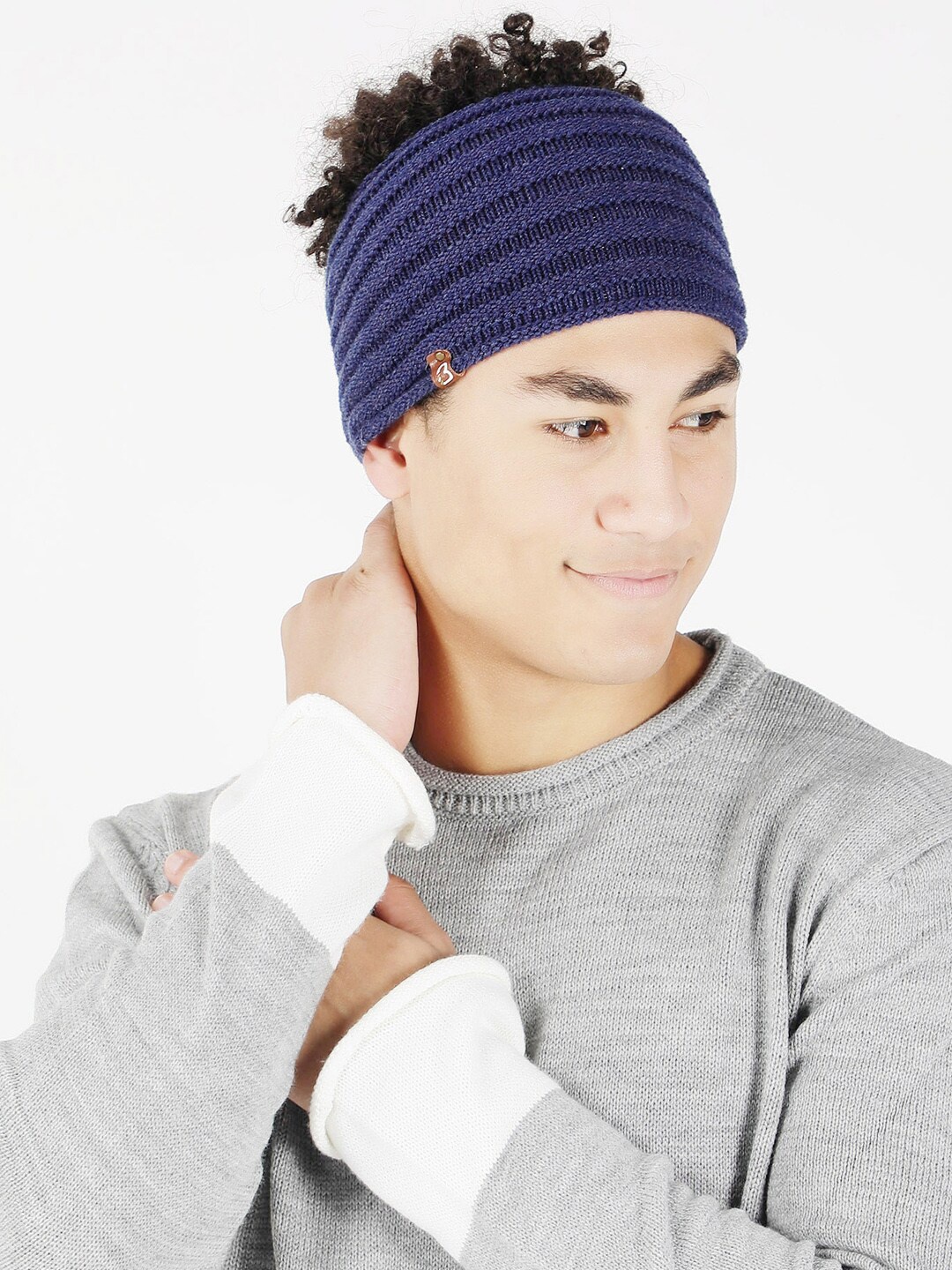 

Bharatasya Solid Knitted Woollen Headband Earwarmer, Blue