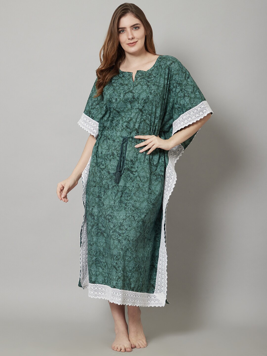 

Shararat Printed Pure Cotton Maxi Nightdress, Green