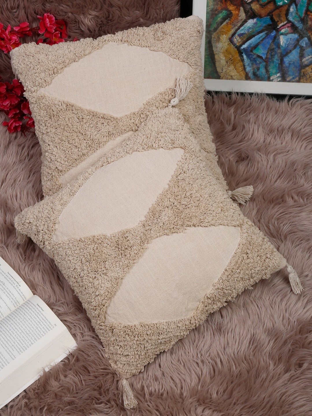 

HOSTA HOMES Beige Set of 2 Square Cotton Cushion Covers