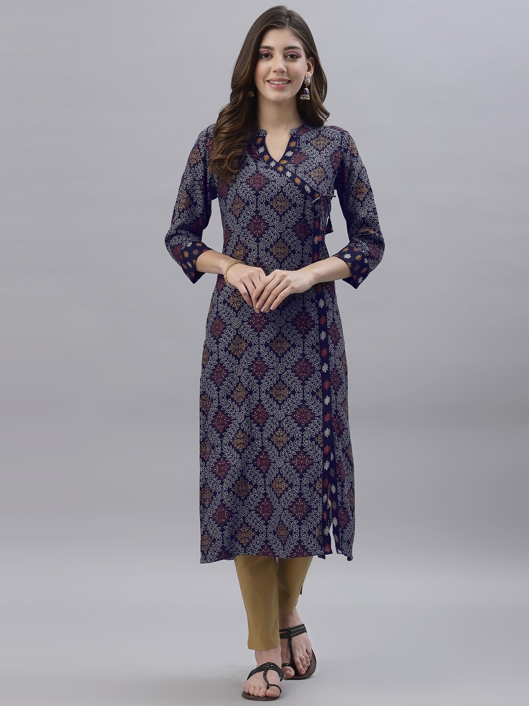 

KALINI Ethnic Motifs Printed Kurta, Navy blue