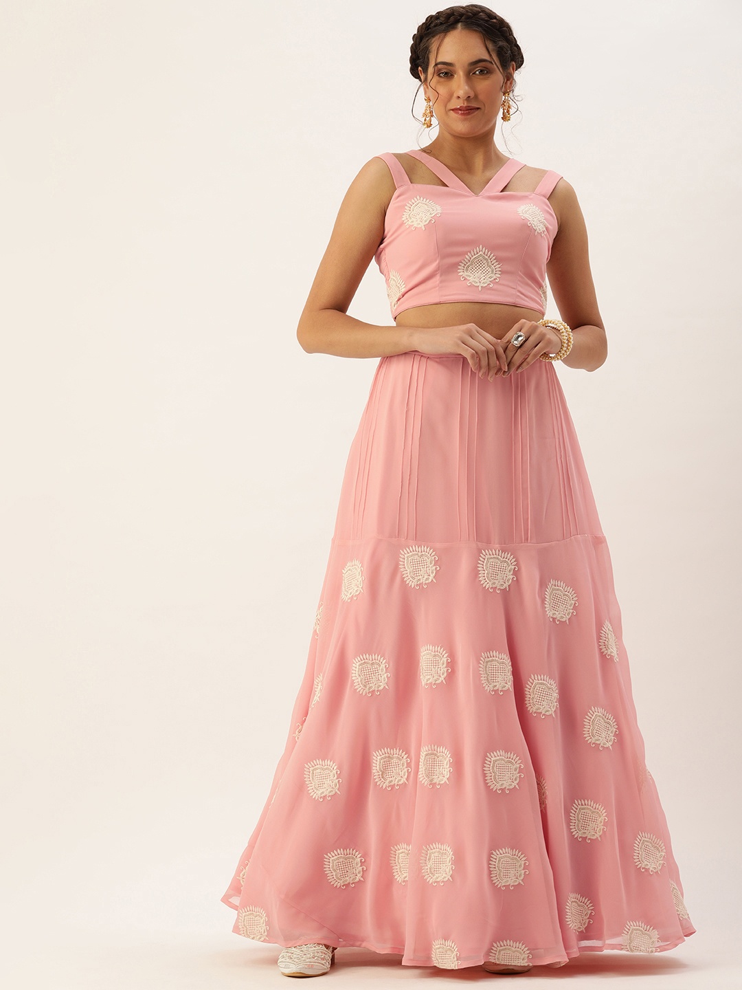 

Ethnovog Embroidered Ready to Wear Lehenga Choli, Pink