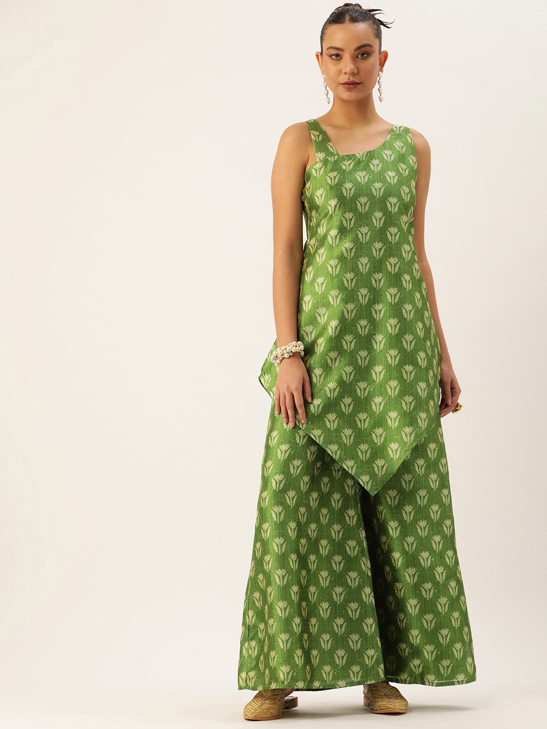 

Ethnovog Women Printed Tunic & Palazzo Set, Green