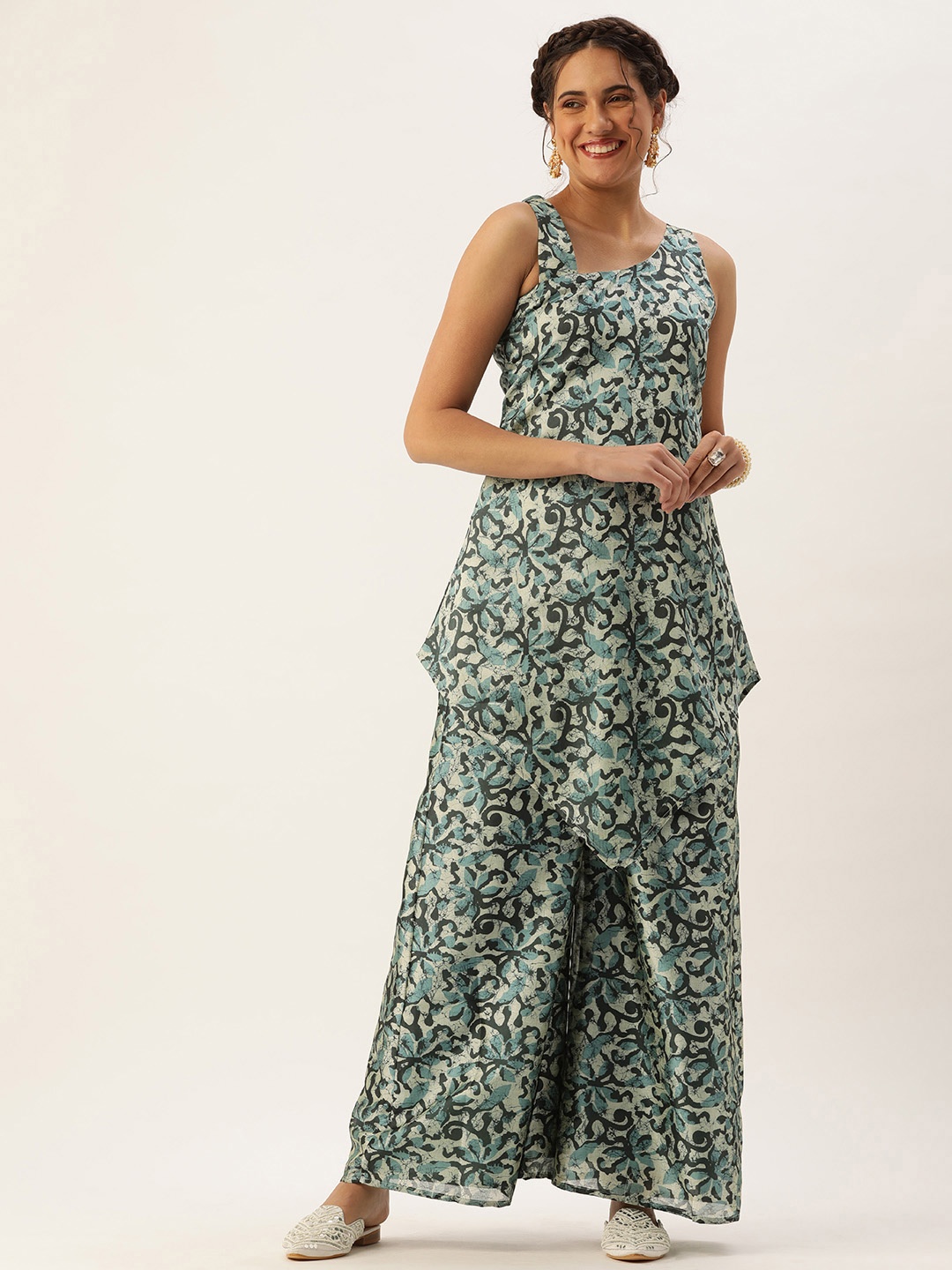 

Ethnovog Women Printed Tunic & Palazzo Set, Teal