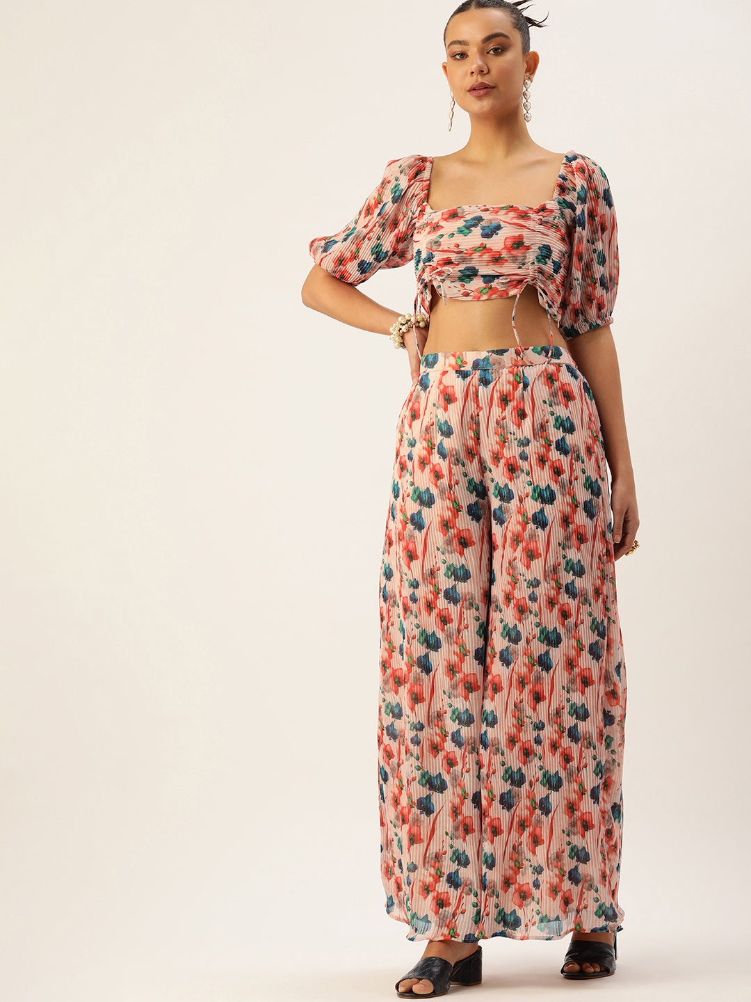 

Ethnovog Printed Pleated Top With Palazzos, Multi