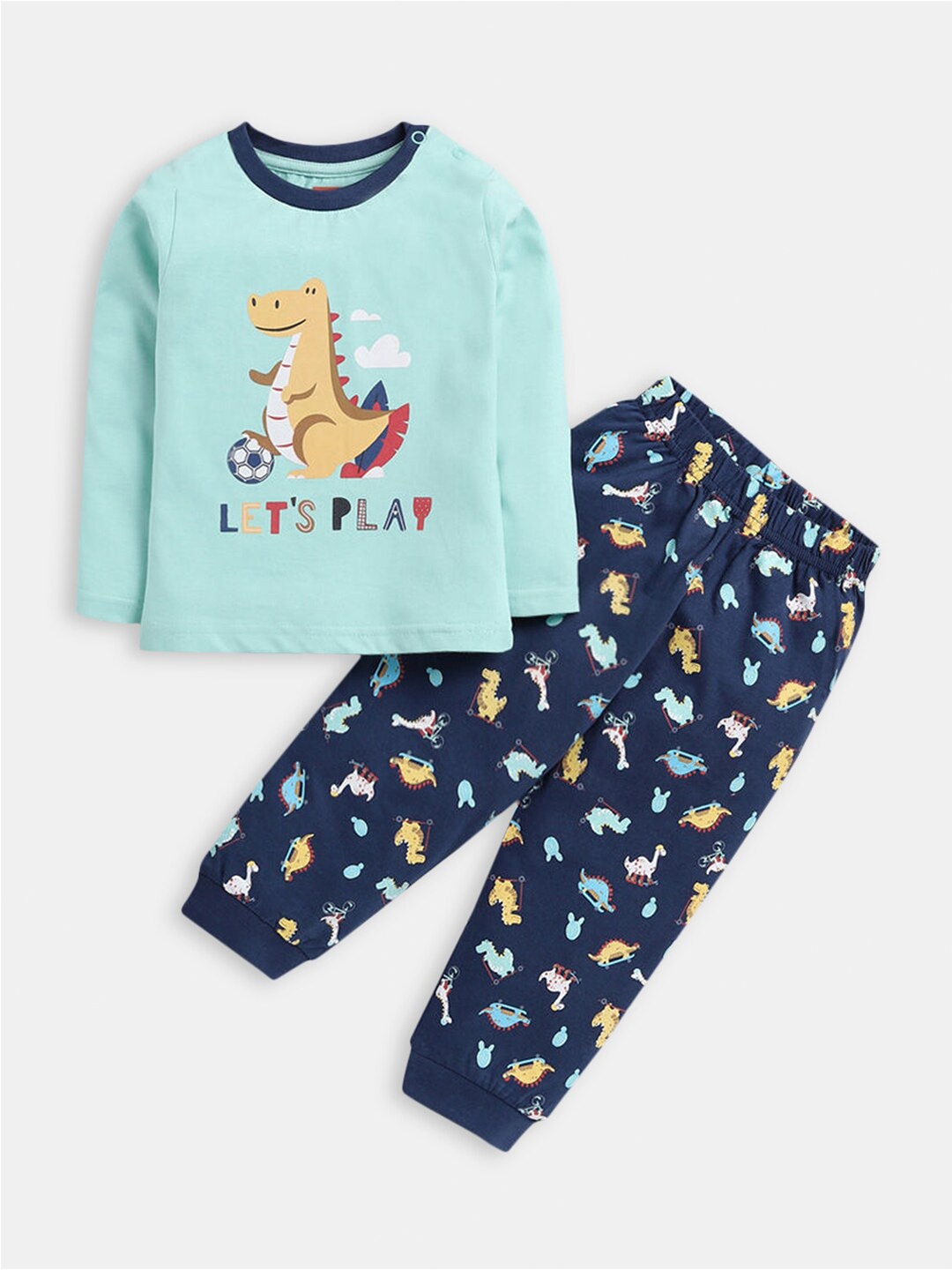 

Hopscotch Boys Printed Cotton T-shirt with Joggers, Sea green