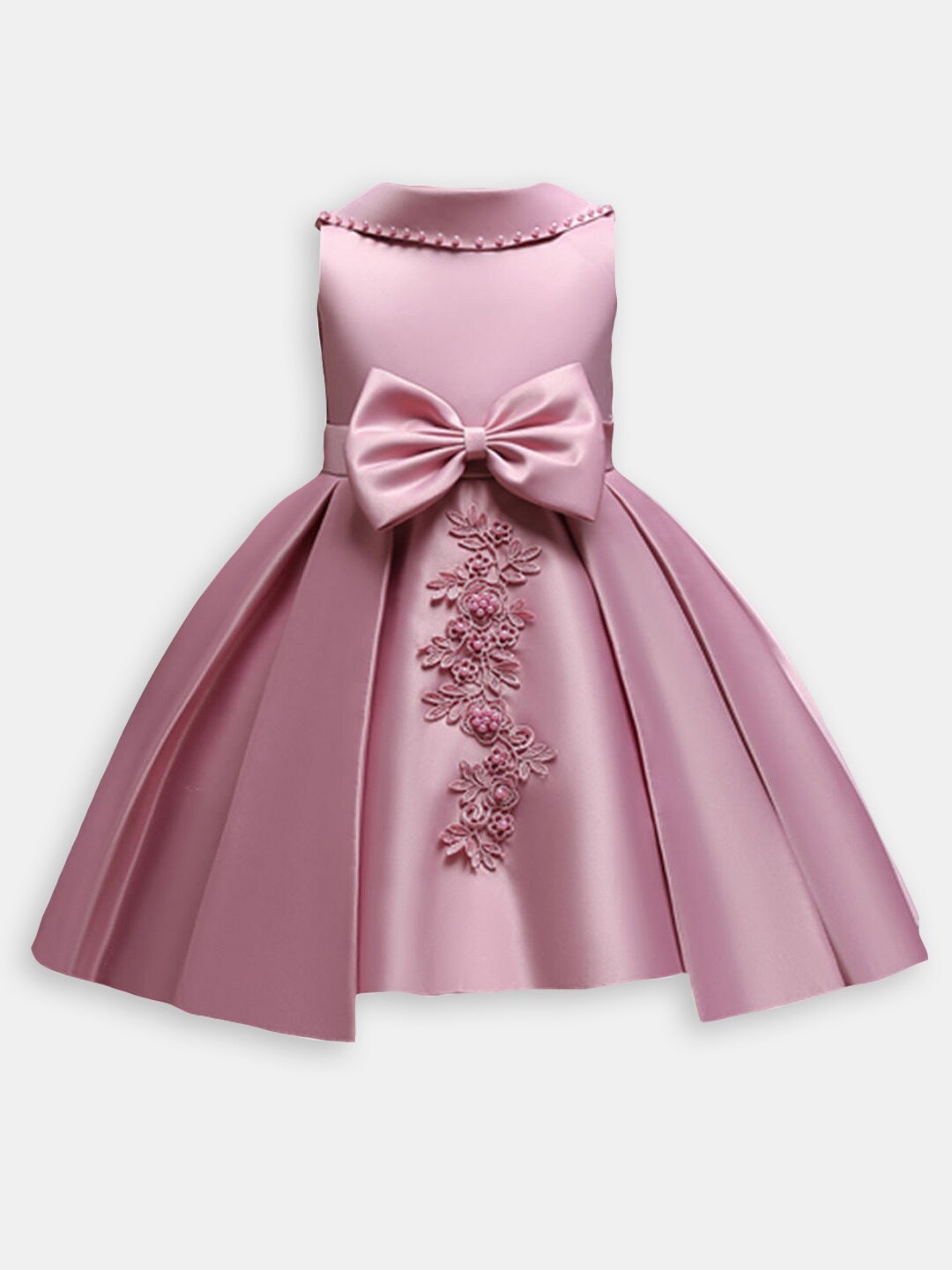 

Hopscotch Pleated Bow Beaded Embroidered Dress, Pink