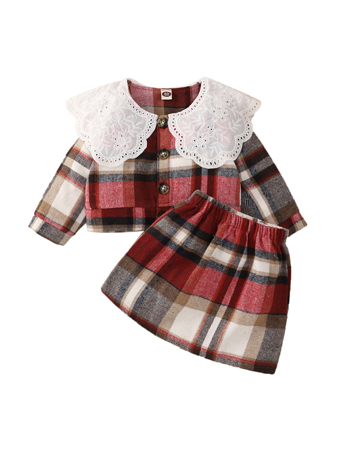 

Hopscotch Girls Checked Top with Skirt, Red