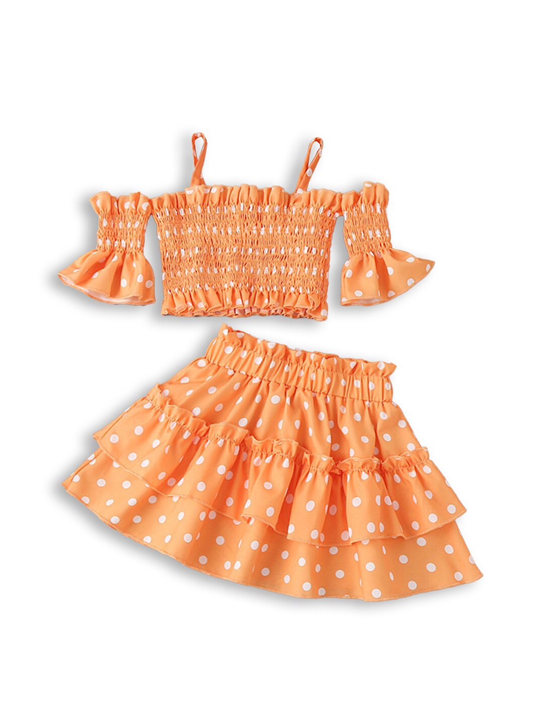 

Hopscotch Girls Printed Top with Skirt, Orange