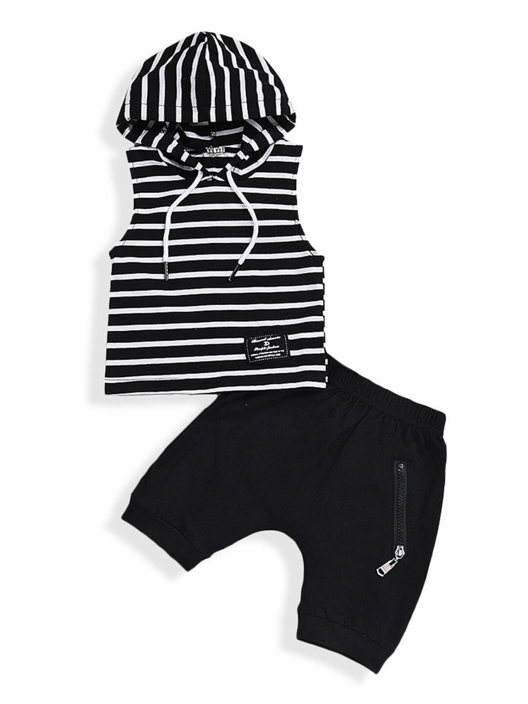 

Hopscotch Boys Pure Cotton Striped T-shirt with Shorts, Black