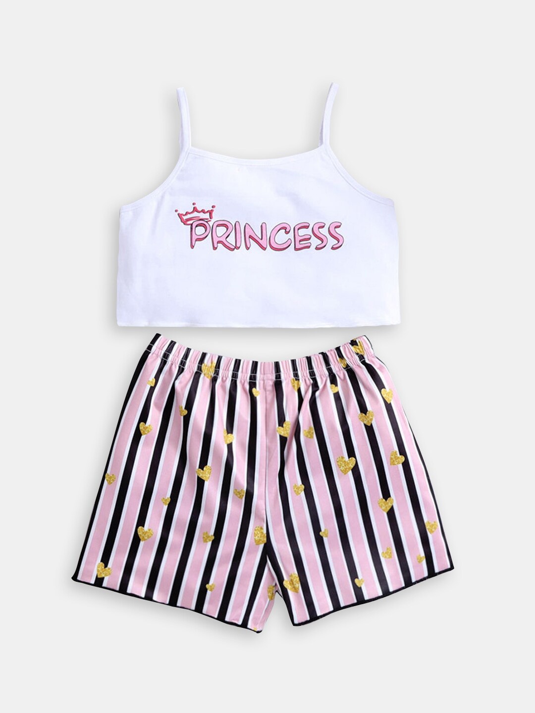

Hopscotch Girls Printed Pure Cotton Top with Shorts, White