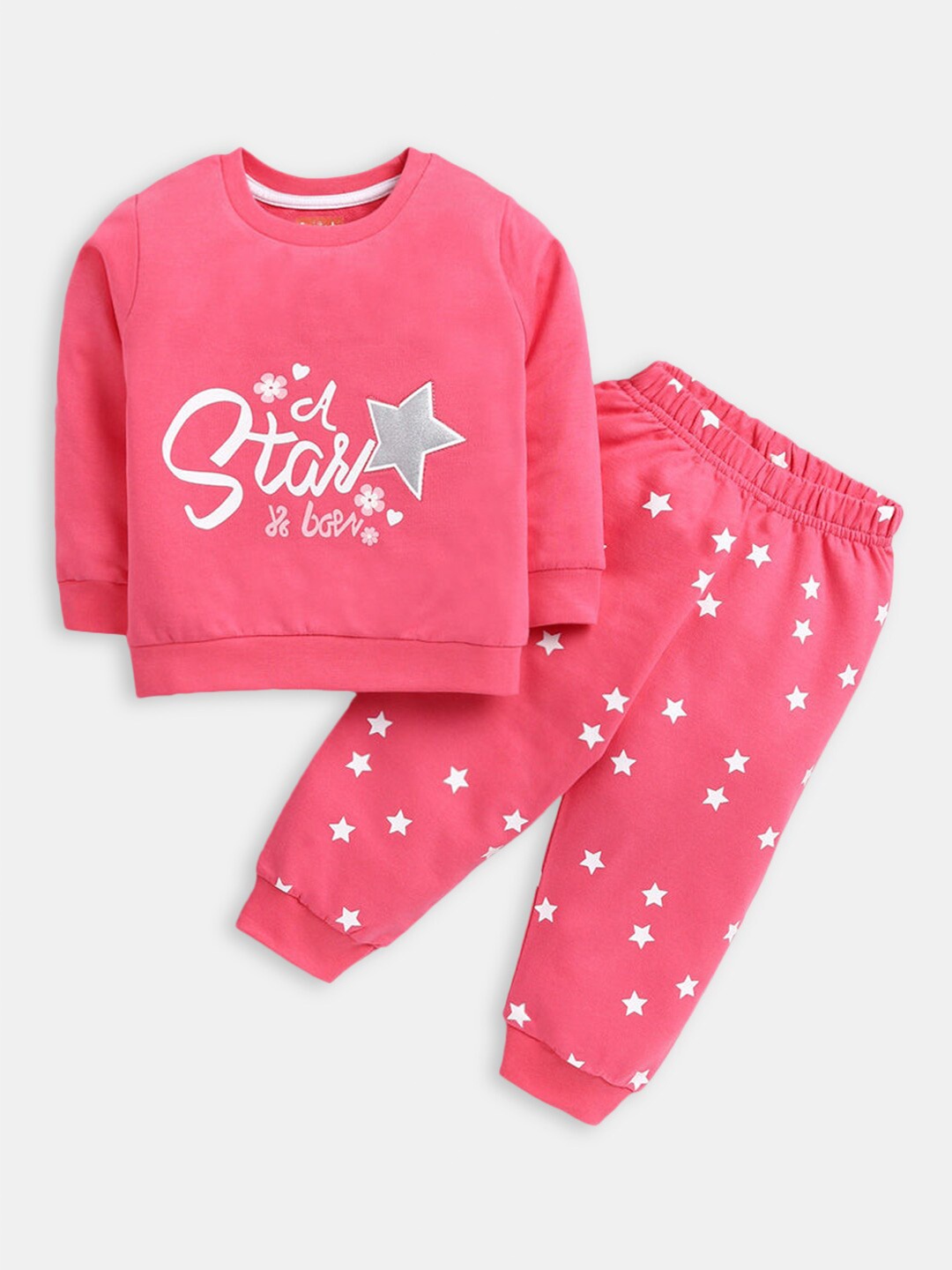 

Hopscotch Girls Printed Pure Cotton T-shirt with Trousers, Pink