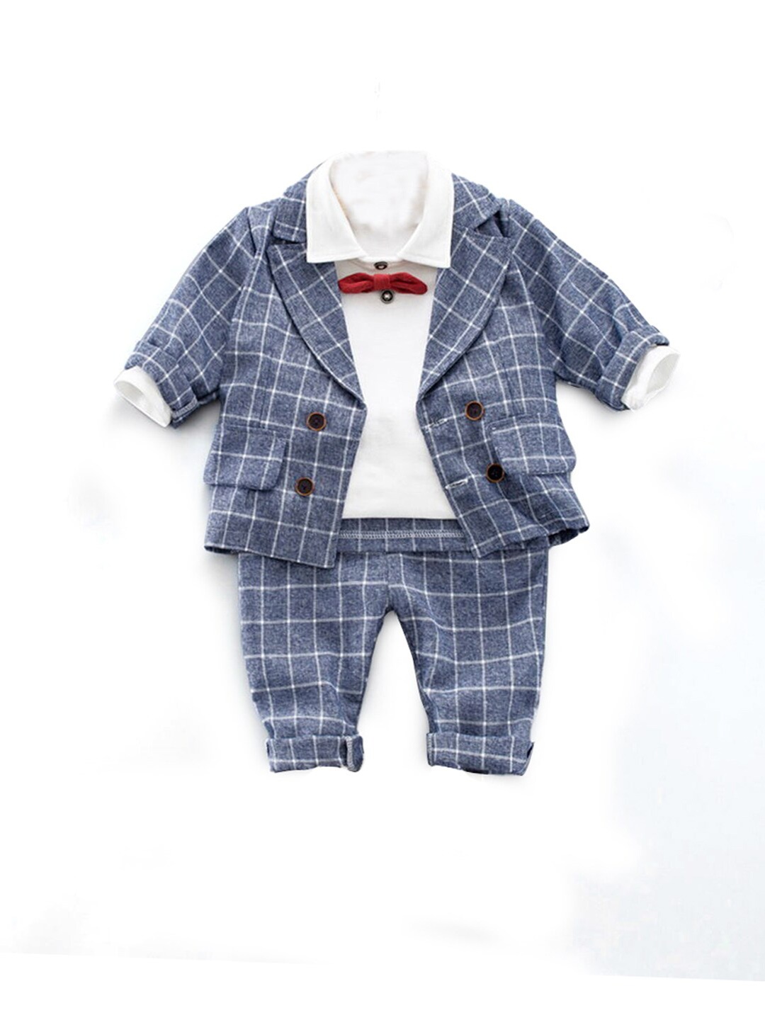

Hopscotch Boys Checked Pure Cotton T-shirt with Trousers, Blue