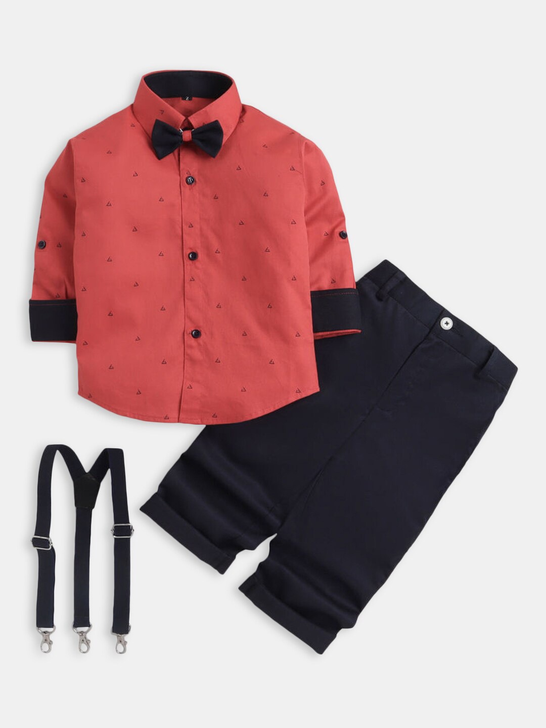 

Hopscotch Boys Red & Black Printed Shirt with Trousers