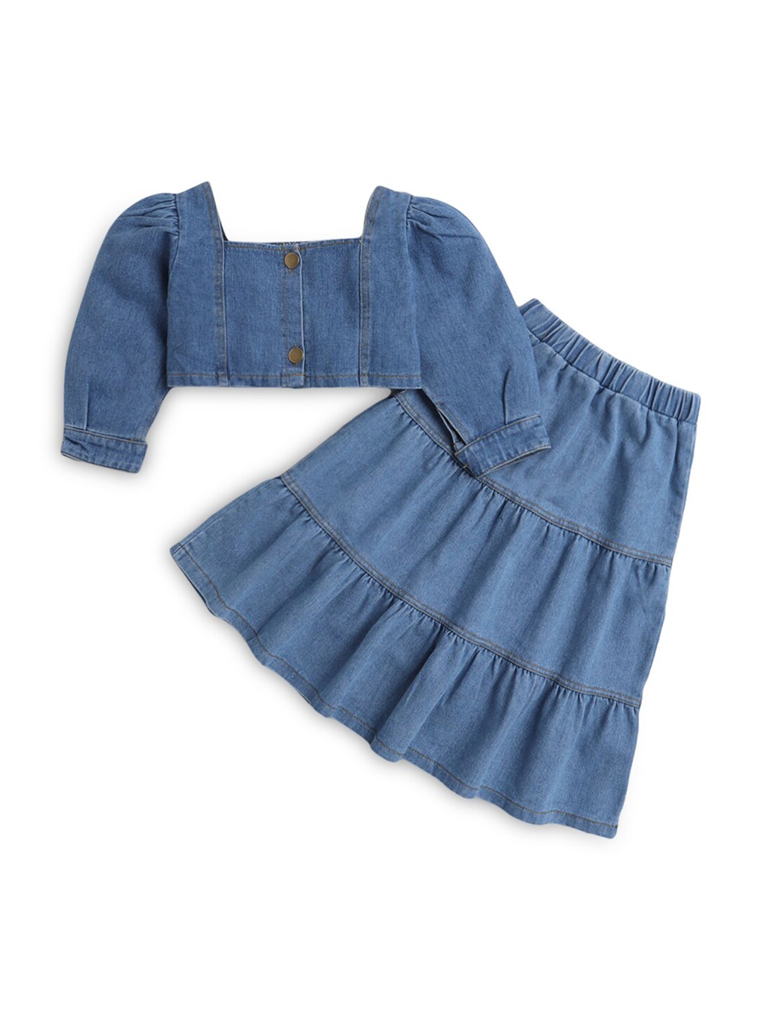 

Hopscotch Girls Pure Cotton Top with Skirt, Blue
